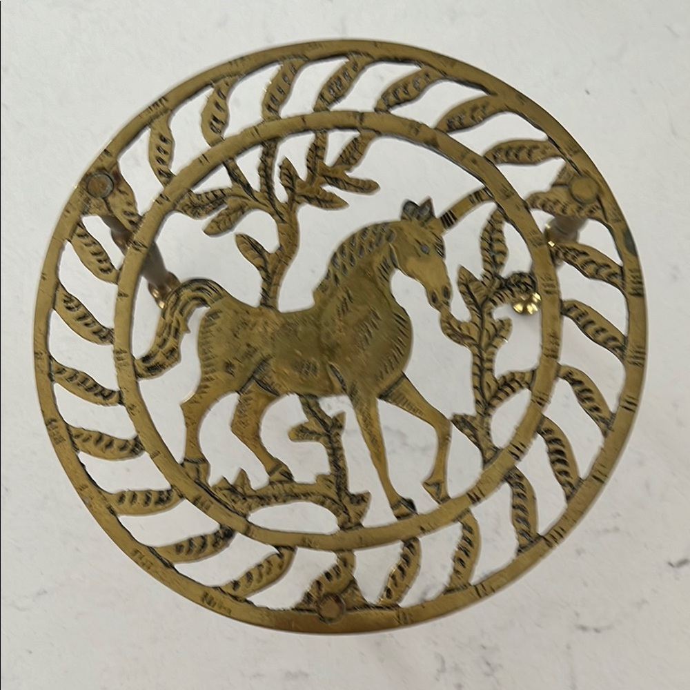 Vintage  Antique Brass Pan or Iron Stand With Horse (Unicorn)